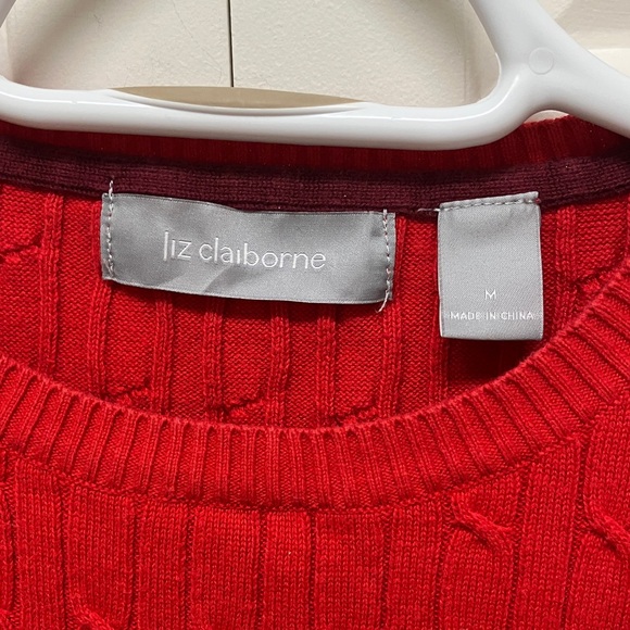 Liz Claiborne crewneck long sleeve cable knit sweater, red, size M - Picture 3 of 8